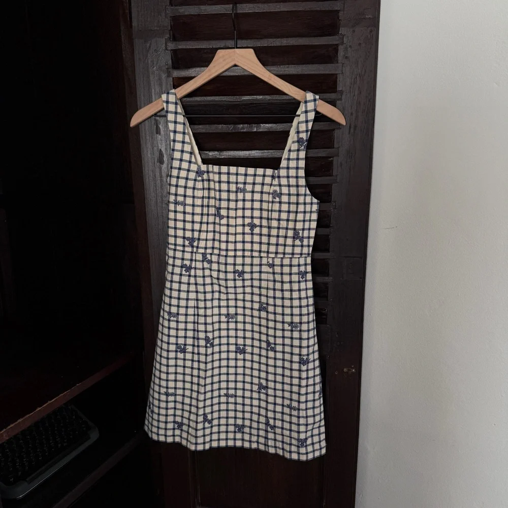 Sezane White and Navy Checked Mini Dress - Picture 6 of 11